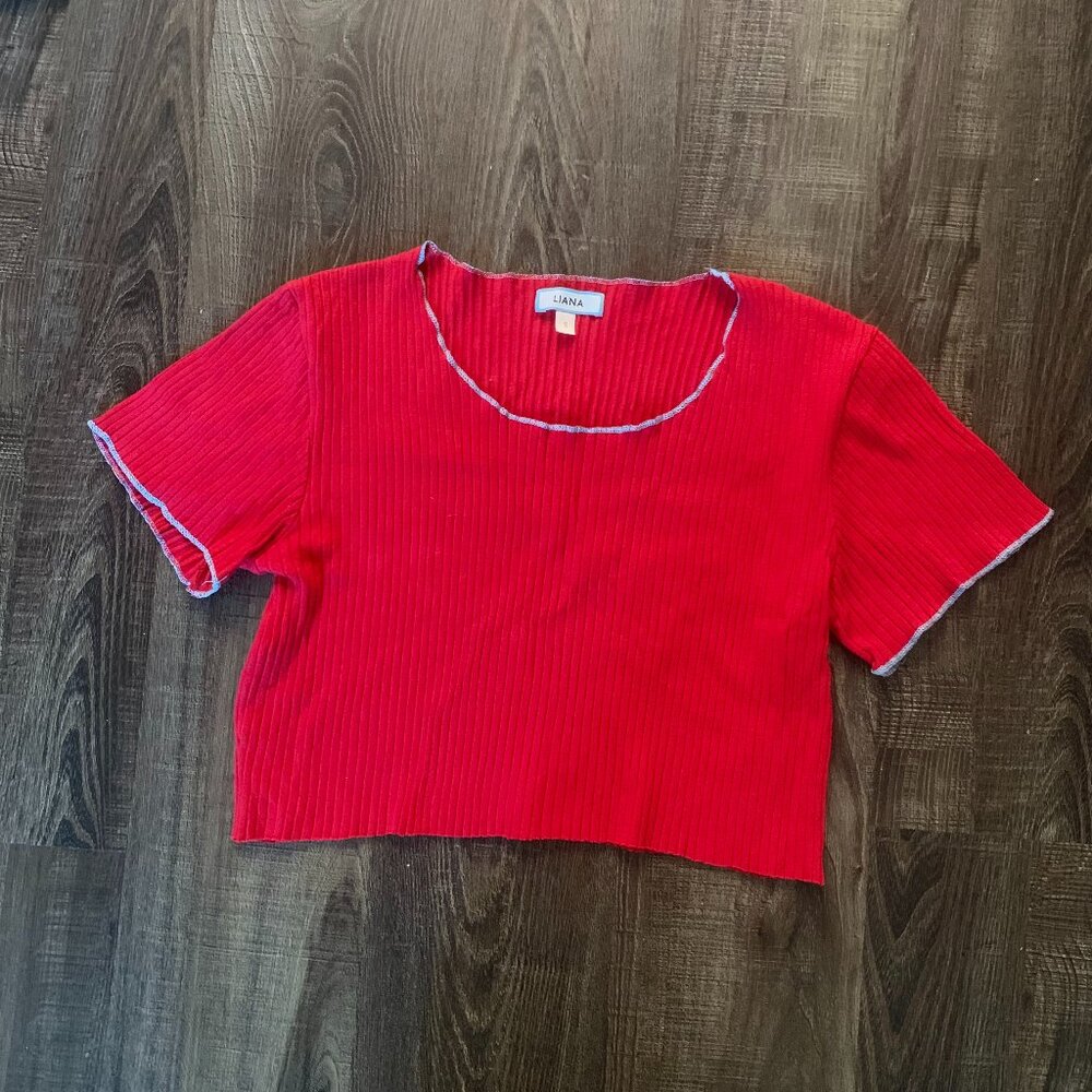 New Liana Leset Red Short Sleeve Crop Baby Tee